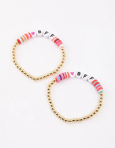 Gold BFF Clear Disc Beaded Bangle Pack