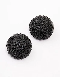 Black Coated Statement Diamante Dome Stud Earrings