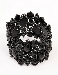 Black Lace Pattern & Diamante Stretch Bracelet