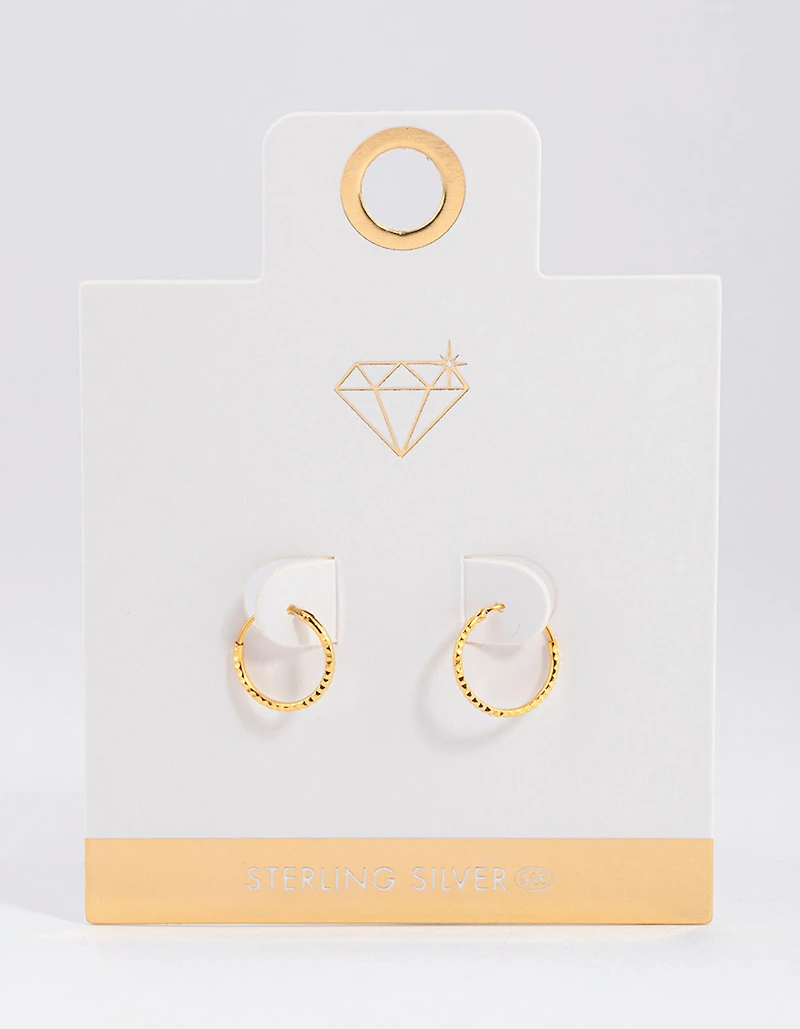 Gold Plated Sterling Silver Diagonal Hoop Earrings 12mm
