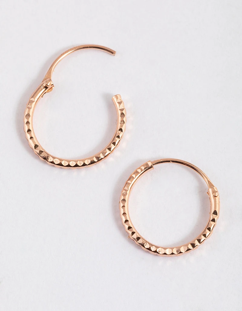 Rose Gold Plated Sterling Silver Diagonal Hoop Earrings 12mm