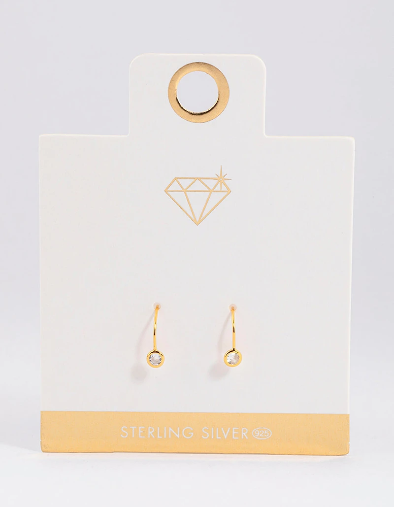 Gold Plated Sterling Silver Encased Cubic Zirconia Drop Earrings