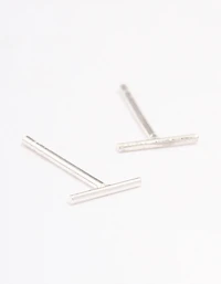 Sterling Silver Plain Bar Stud Earrings
