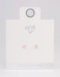 Sterling Silver Pink Oval Stud Earrings