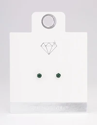 Sterling Silver Green Fireball Stud Earrings