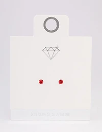 Sterling Silver Red Diamante Stud Earrings