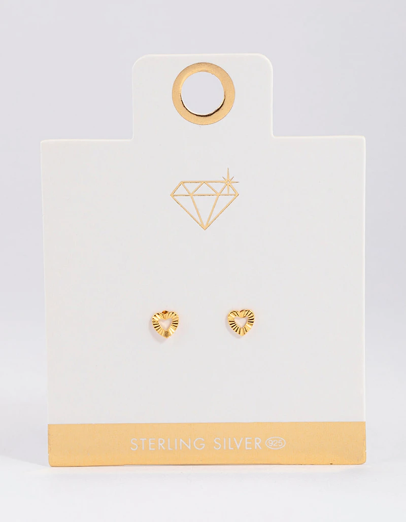 Gold Plated Sterling Silver Sunray Heart Stud Earrings