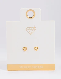 Gold Plated Sterling Silver Sunray Heart Stud Earrings