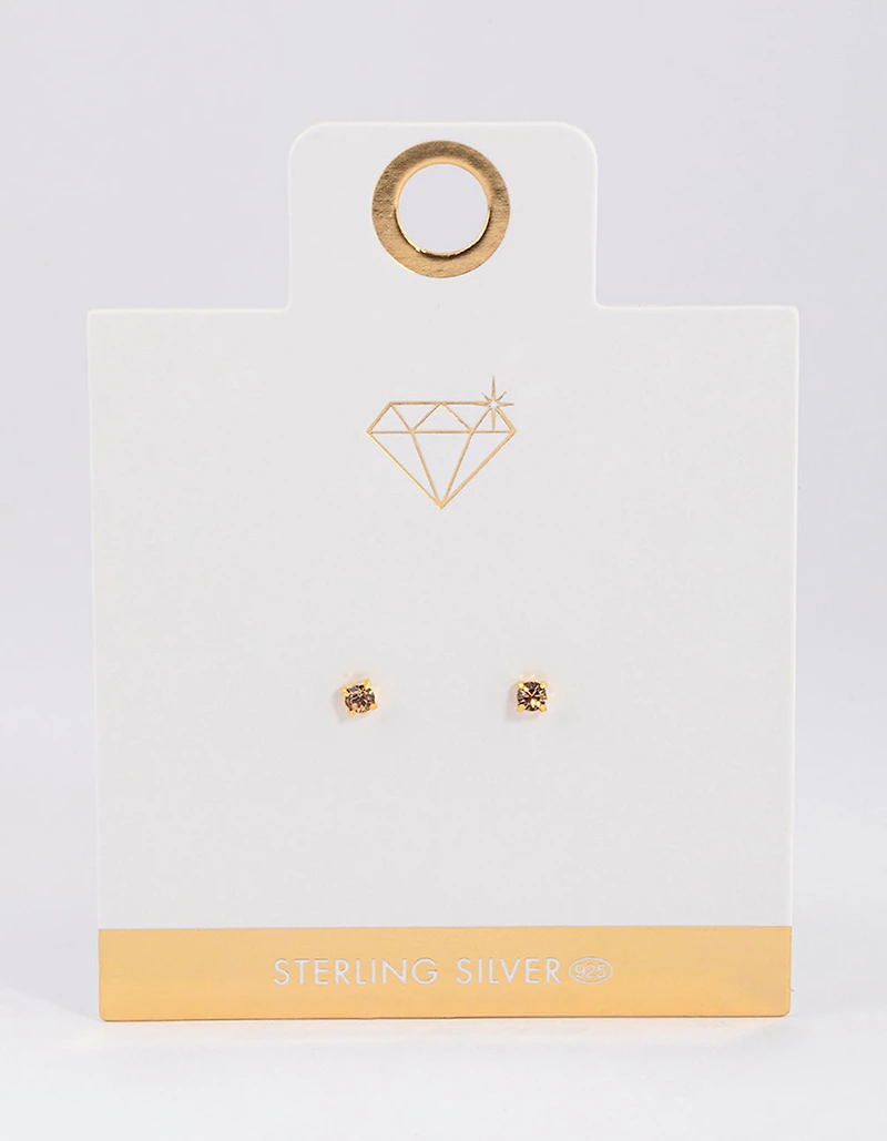 Gold Plated Sterling Silver Diamante Stud Earrings