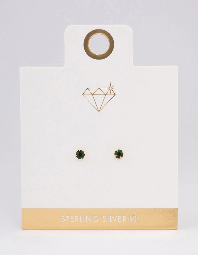 Gold Plated Sterling Silver Diamante Stud Earrings 4mm