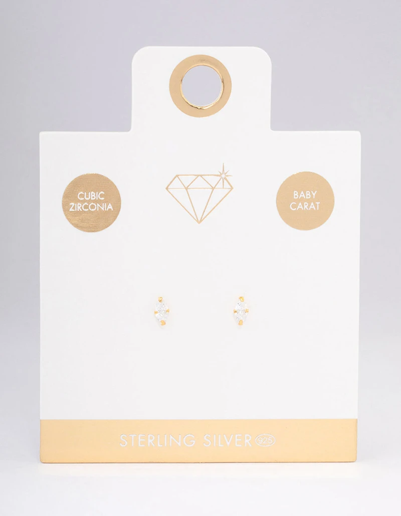 Gold Plated Sterling Silver Baby Marquise Stud Earrings