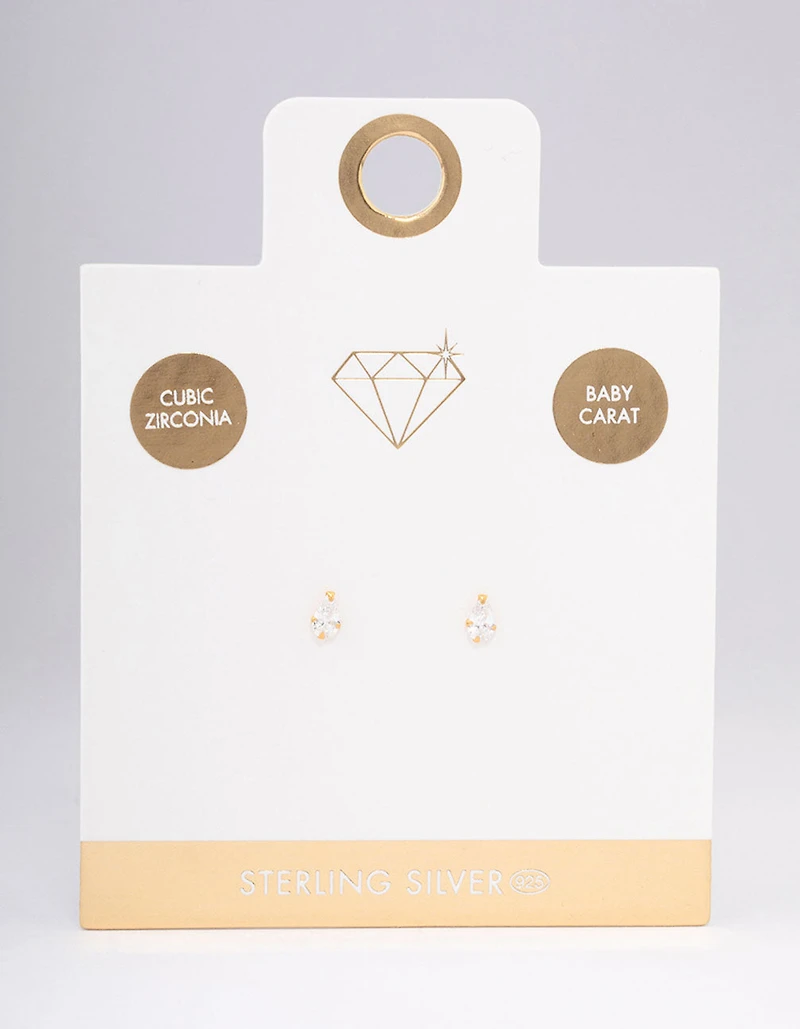 Gold Plated Sterling Silver Baby Pear Stud Earrings