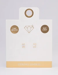 Gold Plated Sterling Silver Baby Baguette Stud Earrings