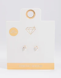 Gold Plated Sterling Silver Pear Cubic Zirconia Stud Earrings