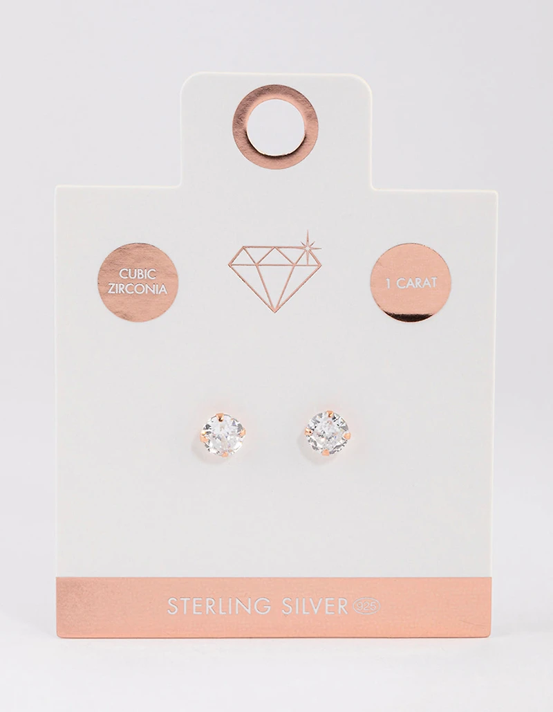Rose Gold Plated Sterling Silver Cubic Zirconia Stud Earrings