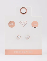 Rose Gold Plated Sterling Silver Cubic Zirconia Stud Earrings