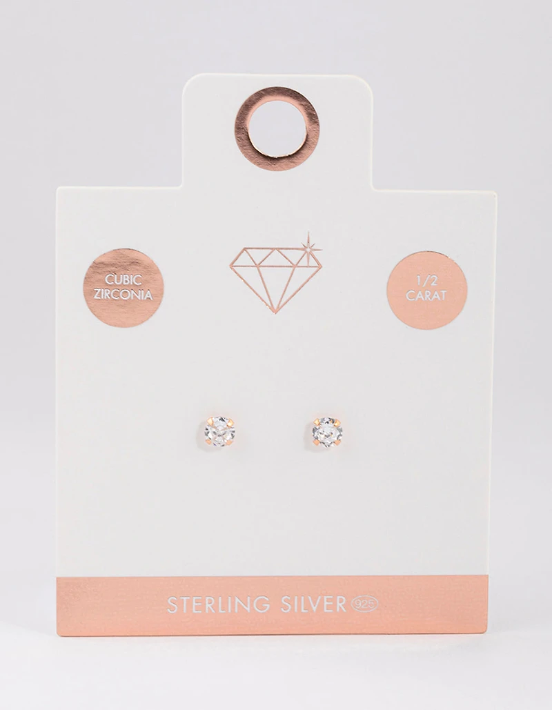 Rose Gold Plated Sterling Silver Cubic Zirconia Stud Earrings