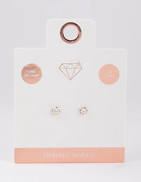 Rose Gold Plated Sterling Silver Cubic Zirconia Stud Earrings