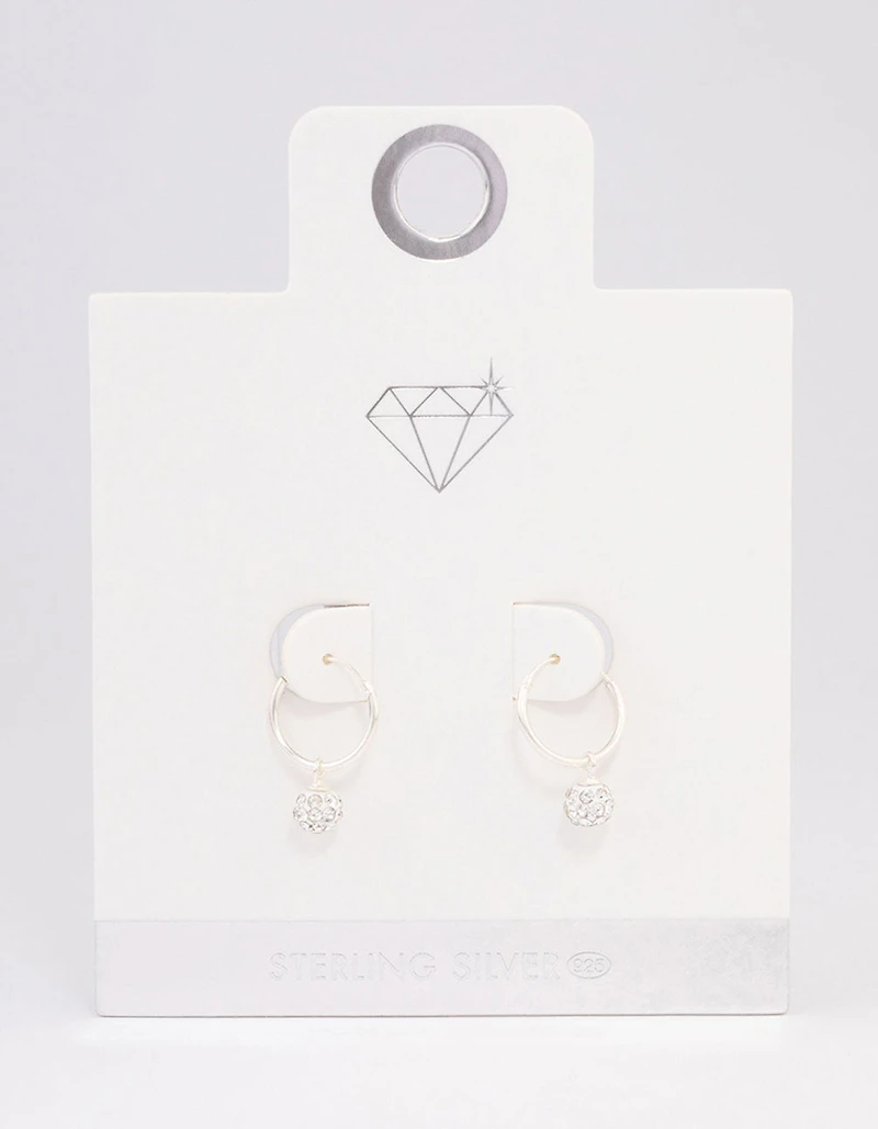 Sterling Silver Crystal Hoop Earrings 12mm