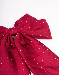 Maroon Fabric Diamante Satin Drop Bow Hair Clips