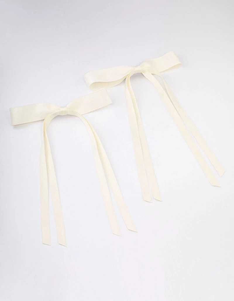 Cream Fabric Wide Skinny Hair Bow Pack