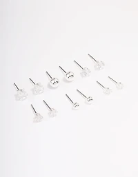 Silver Plated Cubic Zirconia & Ball Stud Earring 6-Pack