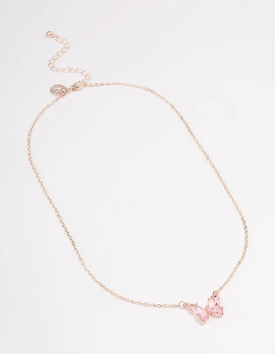 Rose Gold Pink Butterfly Pendant Necklace