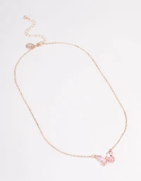 Rose Gold Pink Butterfly Pendant Necklace