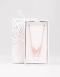Rose Gold Pink Butterfly Pendant Necklace