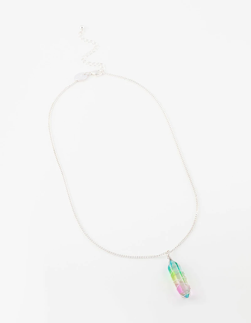 Silver Rainbow Wrapped Shard Necklace