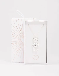 Silver Moving Teddy Bear Short Necklace