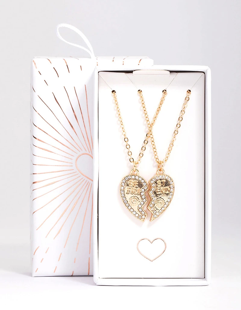 Gold BFF Diamante Heart Necklace Pack