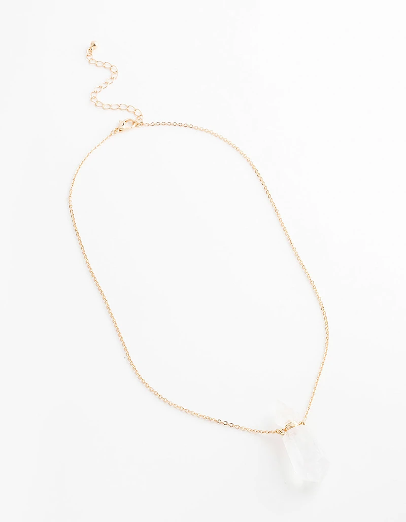 Gold Clear Quartz Semi-Precious Bottle Necklace