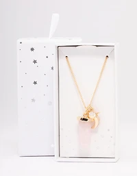 Gold Rose Quartz Celestial Charm Necklace