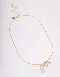 Gold Rose Quartz Celestial Charm Necklace