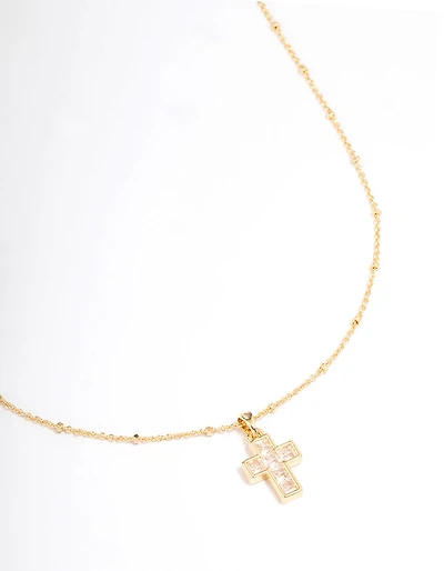 Gold Plated Cubic Zirconia Cross Ball Necklace