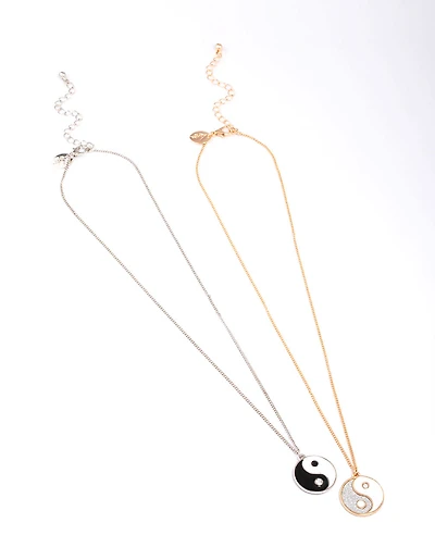 Mixed Metal Round Yin & Yang Necklace Pack