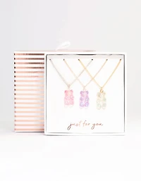 Pastel Holographic Teddy Bear Necklace 3-Pack