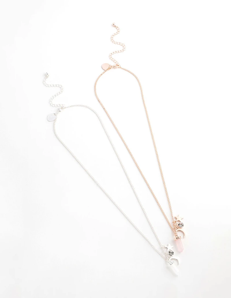 Mixed Metal Semi-Precious Charm Shard Necklace Pack