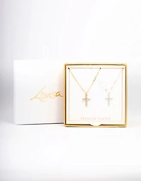 Gold & Silver Plated Diamante Cross Necklace Pack