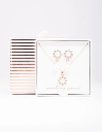 Rose Gold Pearl Flower Drop Jewellery Set