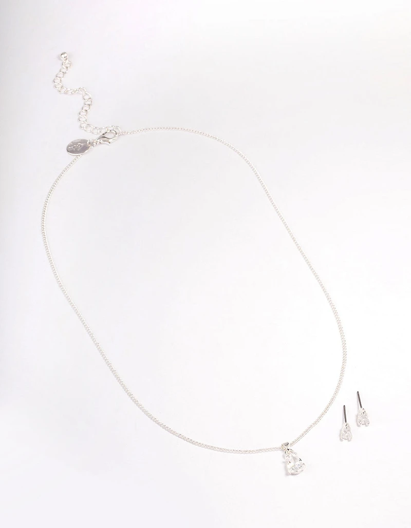 Silver Pear Solitaire Jewellery Set