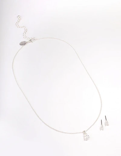 Silver Pear Solitaire Jewellery Set