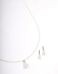 Silver Pear Solitaire Jewellery Set