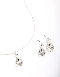 Silver Round & Pear Halo Jewellery Set