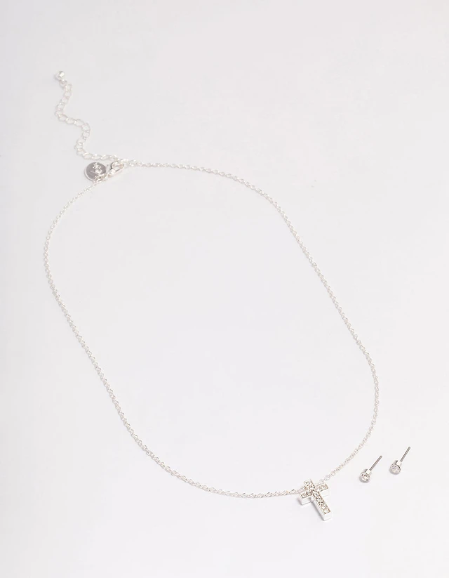 Silver Diamante Cross Jewellery Set