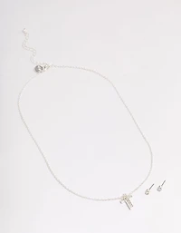 Silver Diamante Cross Jewellery Set