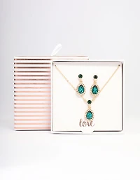 Gold Round & Pearl Halo Jewellery Set