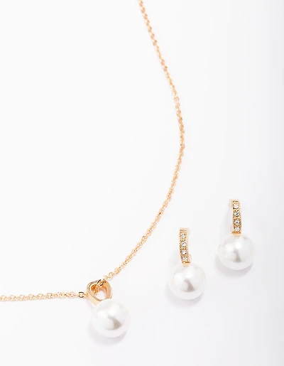 Gold Diamante Pearl Jewellery Set