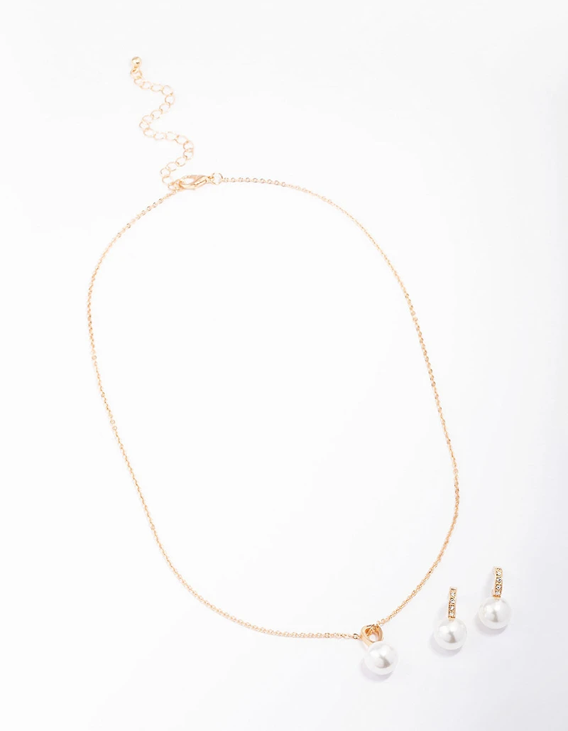 Gold Diamante Pearl Jewellery Set